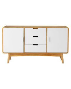 Malmo Oak Wood Sideboard With 2 Doors And 3 Drawers In White