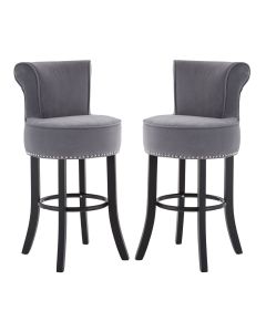 Regents Park Round Grey Fabric Bar Chairs With Rubberwood Legs In Pair