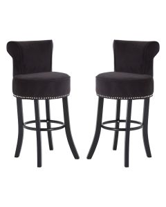 Regents Park Round Black Fabric Bar Chairs With Rubberwood Legs In Pair