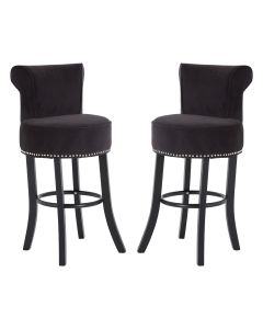 Regents Park Round Black Fabric Bar Chairs With Rubberwood Legs In Pair