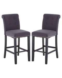 Regents Park Square Grey Fabric Bar Chairs With Rubberwood Legs In Pair