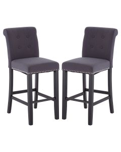 Regents Park Square Grey Fabric Bar Chairs With Rubberwood Legs In Pair