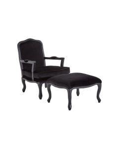 Reus Velvet Upholstered Armchair With Footstool In Black