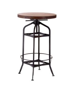 Neasden Round Wooden Bar Table In Walnut With Black Metal Legs