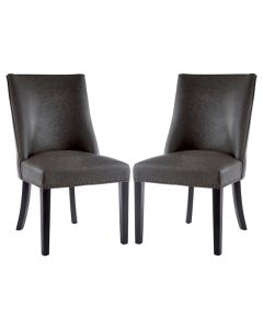 Rodeo Grey Leather Effect Dining Chairs With Birchwood Legs In Pair