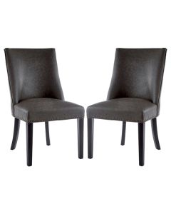 Rodeo Grey Leather Effect Dining Chairs With Birchwood Legs In Pair