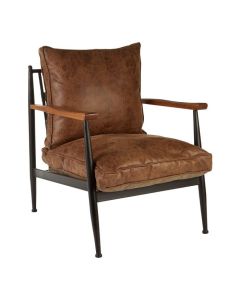 Nostra Faux Leather Armchair In Brown With Metal Frame
