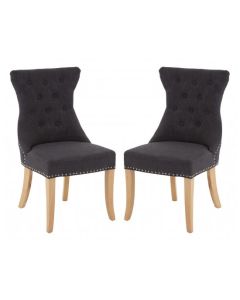 Regents Park Dark Grey Fabric Dining Chairs With Natural Legs In Pair