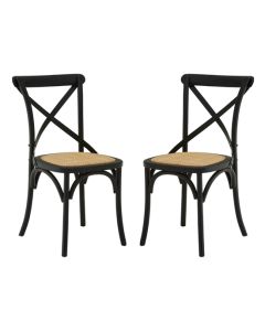 Lyon Black Wooden Dining Chairs With Weave Seat In Pair
