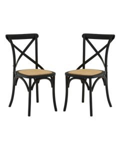 Lyon Black Wooden Dining Chairs With Weave Seat In Pair