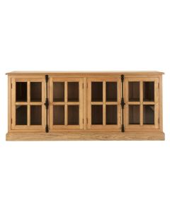 Leith Wooden Sideboard In Natural With 4 Clear Glass Doors