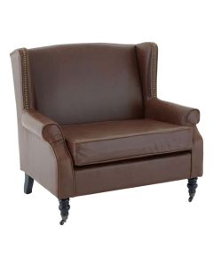 Frisco Double Wing Leather Effect Armchair In Brown