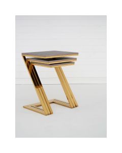 Pacific Faux Snake Skin Leather Nest Of 3 Tables In Gold