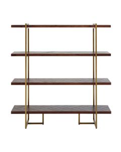 Brando Acacia Wood 4 Tier Bookcase With Antique Brass Metal Frame