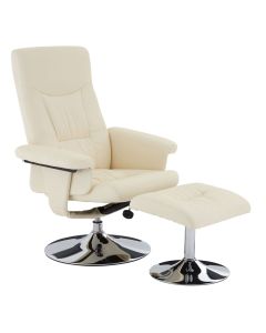 Treko Faux Leather Recliner Chair And Footstool In White