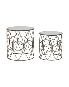 Avantis Round Mirrored Glass Set Of 2 Side Tables With Antique Frame