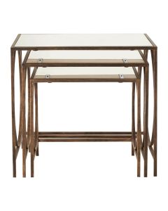 Avantis Mirrored Nest Of 3 Tables With Warm Bronze Frame
