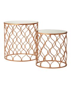 Avantis Mirrored Top Set Of 2 Side Tables With Copper Metal Frame