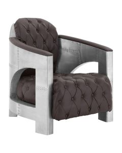 Avro Buttoned Leather Effect Armchair In Brown