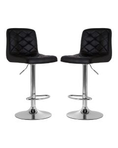 Tora Black Leather Effect Gas-Lift Bar Stools With Chrome Base In Pair