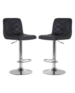 Tora Grey Leather Effect Gas-Lift Bar Stools With Chrome Base In Pair