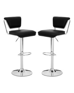 Tilly Black Faux Leather Gas Lift Bar Chairs With Chromed Metal Base In Pair