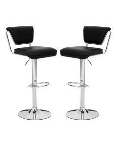 Tilly Black Faux Leather Gas Lift Bar Chairs With Chromed Metal Base In Pair