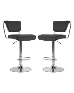 Tilly Grey Faux Leather Gas Lift Bar Chairs With Chromed Metal Base In Pair