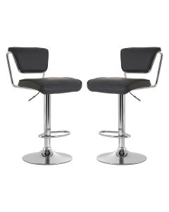 Tilly Grey Faux Leather Gas Lift Bar Chairs With Chromed Metal Base In Pair