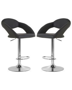 Taylor Grey Faux Leather Gas Lift Bar Chairs With Chromed Metal Base In Pair