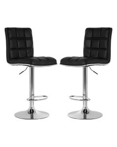 Tavor Black Leather Effect Gas-Lift Bar Stools With Chrome Base In Pair