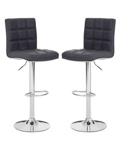 Tavor Grey Leather Effect Gas-Lift Bar Stools With Chrome Base In Pair