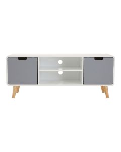 Milo Wooden TV Stand In White And Grey With 2 Doors