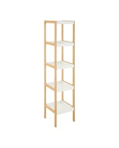 Nostra 5 Tier Wooden Shelving Unit In White High Gloss And Bamboo