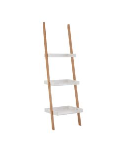 Nostra 3 Tier Wooden Ladder Shelving Unit In White And Bamboo