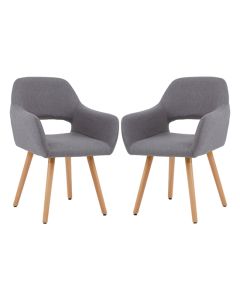 Stockholm Grey Polyester Fabric Dining Chairs With Wooden Legs In Pair