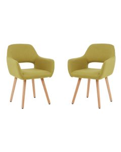 Stockholm Green Polyester Fabric Dining Chairs With Wooden Legs In Pair