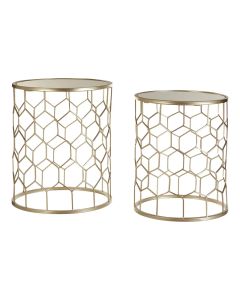 Arcana Honeycomb Mirrored Set Of 2 Side Tables Champagne Metal Frame