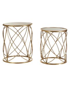 Arcana Round Mirrored Set Of 2 Side Tables With Gold Frame