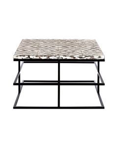 Lombok Fir Wood Coffee Table In Muted White With Black Metal Base