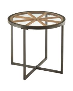 Trigona Round Clear Glass Side Table With Black Metal Legs