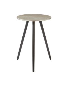 Hadley Round Aluminium Side Table In Silver With Black Wooden Legs