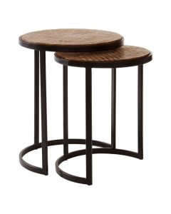 Hadley Chevron Wooden Set Of 2 Side Tables In Natural With Black Frame