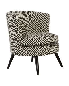 Rosill Round Velvet Upholstered Armchair In Greek Key Black And White