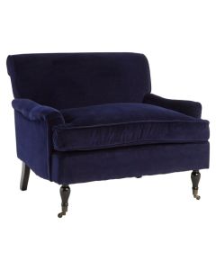 Garoua Large Plush Velvet Upholstered Armchair In Midnight Blue