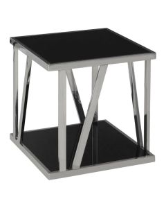 Axminster Black Glass Side Table With Silver Stainless Steel Frame
