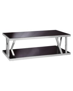 Axminster Black Glass Coffee Table With Silver Stainless Steel Frame