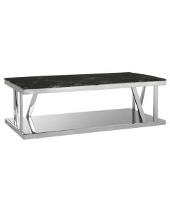 Axminster Black Marble Coffee Table With Silver Stainless Steel Frame