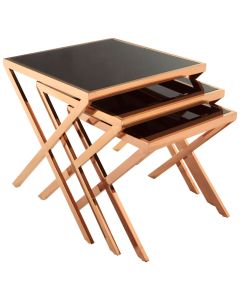 Ackley Black Glass Nest Of 2 Tables With Rose Gold Stainless Steel Frame