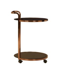 Axminster 2 Tier Black Glass Drinks Trolley With Rose Gold Stainless Steel Frame